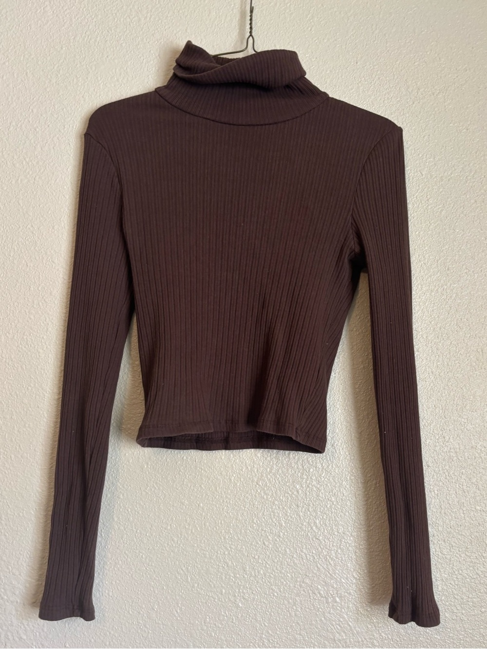 Ambiance Brown Ribbed Turtleneck Long-Sleeve Top